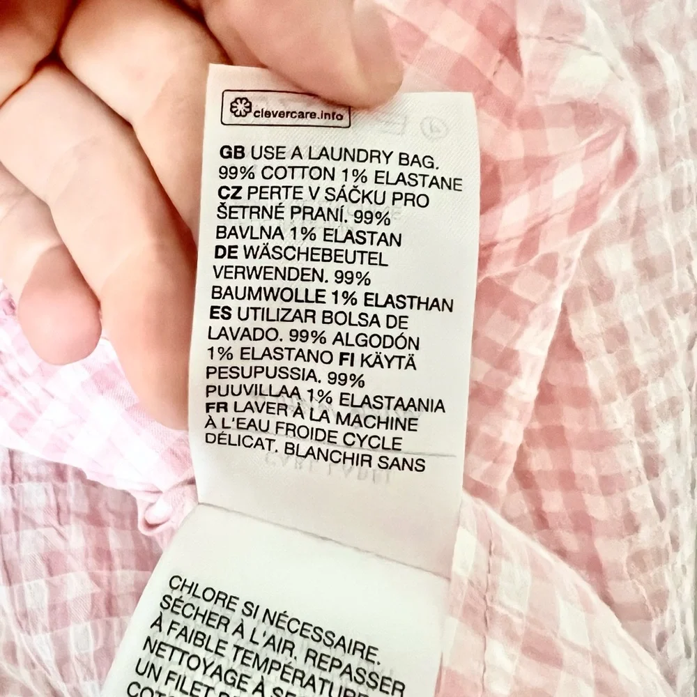 & Other Stories Seersucker Pink White Gingham Wrap Blouse - Picture 7 of 9